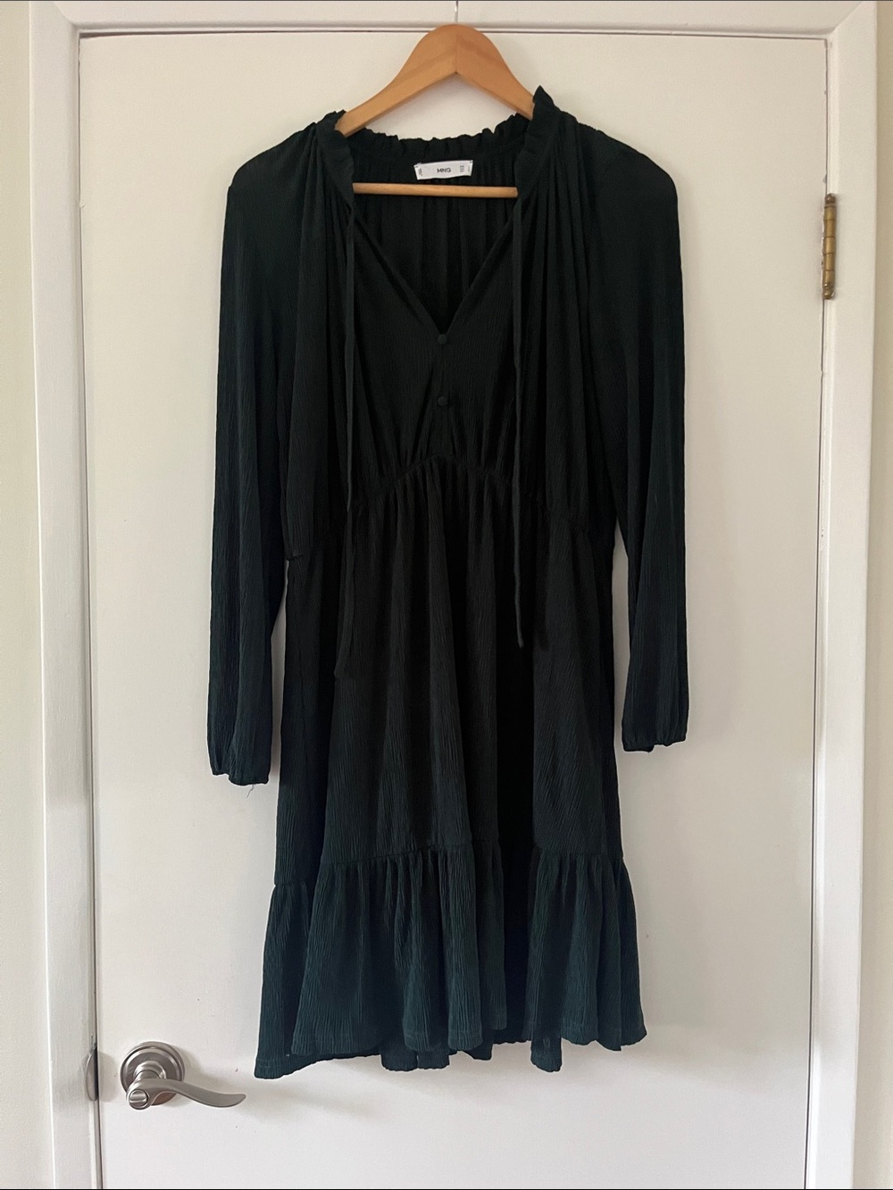 Mango Green Long-Sleeve V-Neck Tiered Peasant Dress